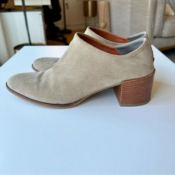 EVERLANE Suede Leather Step Back High Heel Women's Slip On Mules 7 Boho Booties - Picture 7 of 12